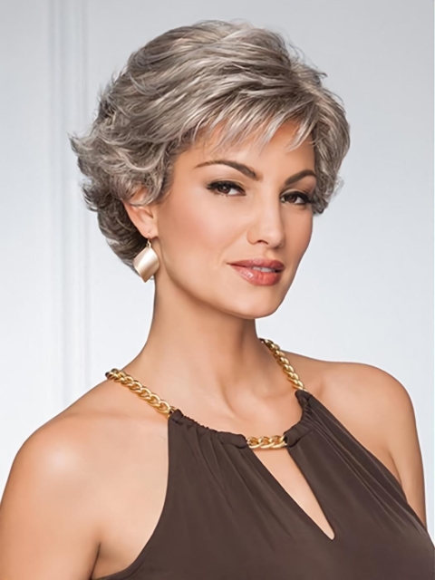 Capless 5" Grey Pixie Curly Synthetic Wig