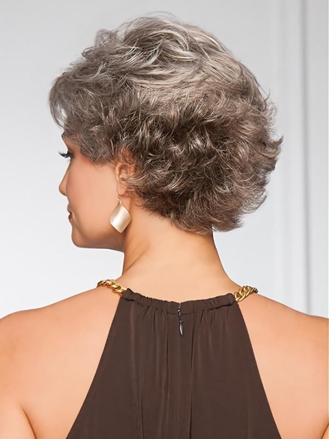 Capless 5" Grey Pixie Curly Synthetic Wig