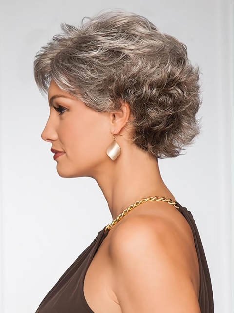 Capless 5" Grey Pixie Curly Synthetic Wig