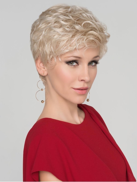 4" Curly Platinum Blonde Boycuts Monofilament Synthetic Wig