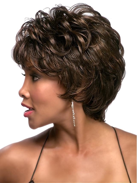 Sassy Brown Curly Cropped African American Wigs