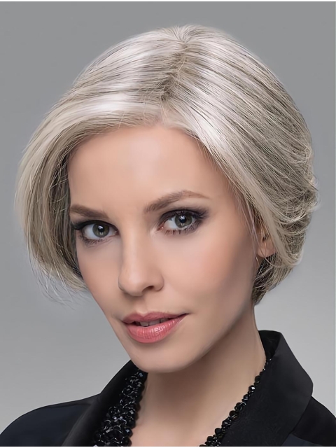 6" Cropped Comfortable Lace Front Straight Grey Wigs