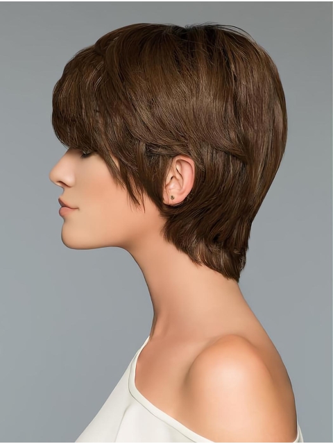 Fashion Brown Cropped Straight Boycuts Human Hair Wigs