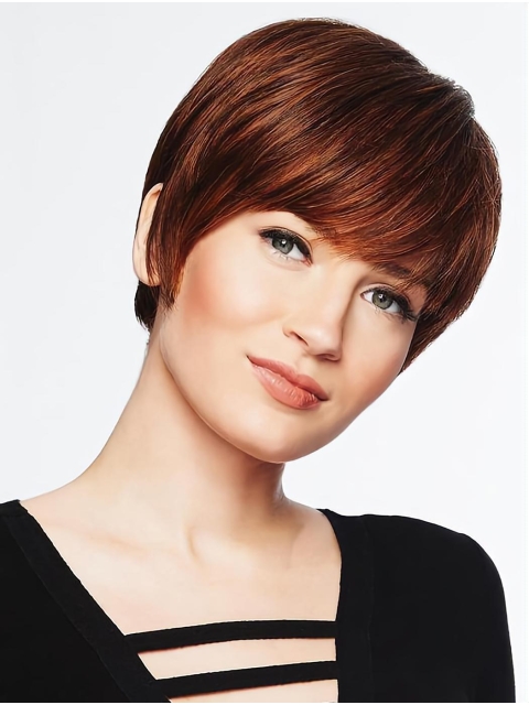 Capless 6" Straight Auburn Modern Short Wigs