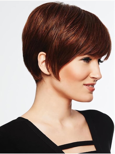 Capless 6" Straight Auburn Modern Short Wigs