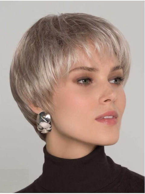 Straight Grey 8" Boycuts Monofilament Short Hair Wigs