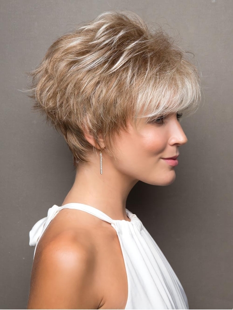 Straight 3" Cropped Platinum Blonde Capless Synthtic Wigs