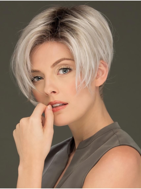 6" Cropped Affordable Lace Front Straight Grey Wigs