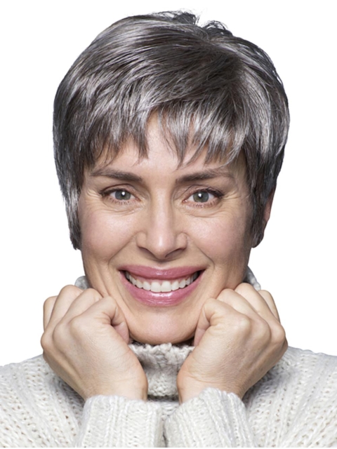 6" Cropped Straight Style 100% Hand-tied Grey Wigs