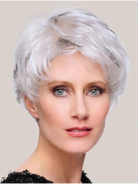 6" Cropped Straight Stylish 100% Hand-tied Grey Wigs