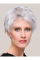 6" Cropped Straight Stylish 100% Hand-tied Grey Wigs