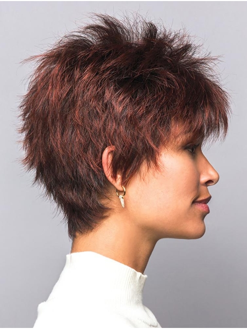 Red 4" Boycuts Hairstyles Capless Synthetic Wigs