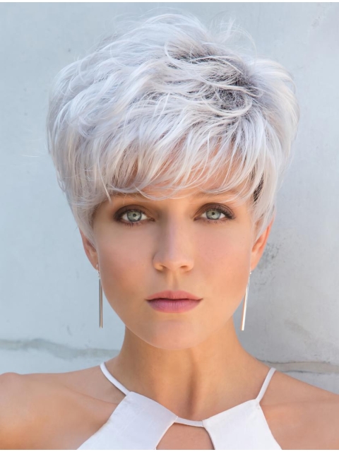 Cropped Grey Straight 5" Capless Wigs For Women