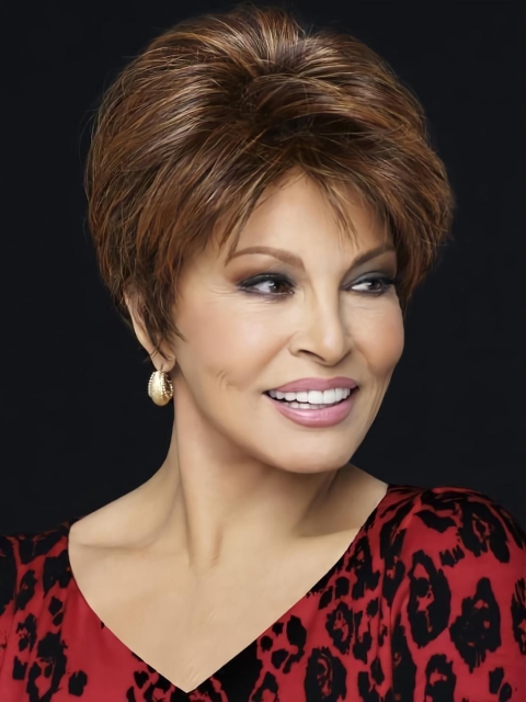 Straight Brown Layered Mono Synthetic Celebrity Wigs