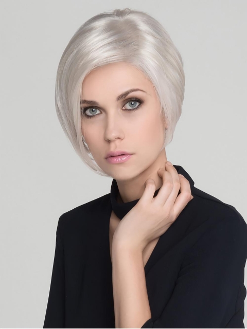 Straight White Without Bangs Mono Synthetic Wig