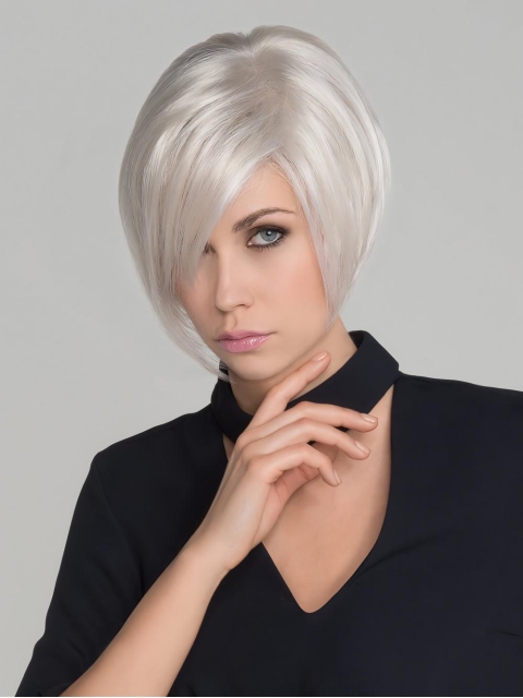 Straight White Without Bangs Mono Synthetic Wig