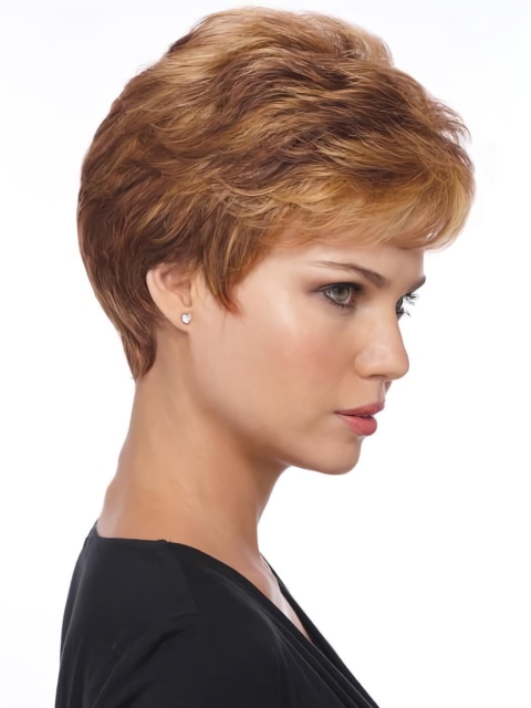 Straight Brown Boycuts 4" Synthetic Capless Wigs