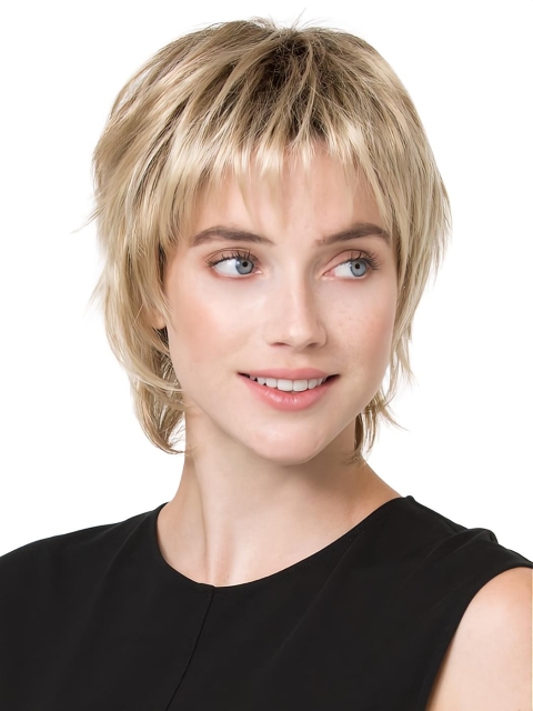 Cropped 6" Blonde Straight Trendy Synthetic Lace Wigs