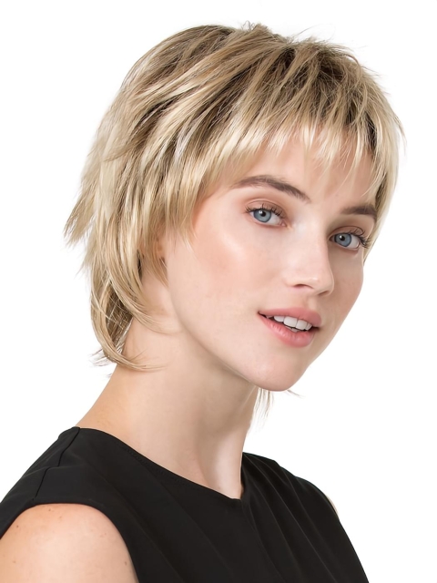 Cropped 6" Blonde Straight Trendy Synthetic Lace Wigs