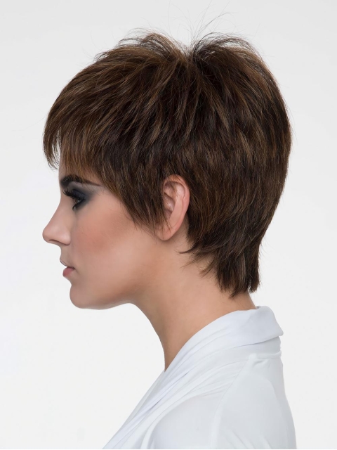 4" Straight Brown Boycuts Monofilament Synthetic Wig