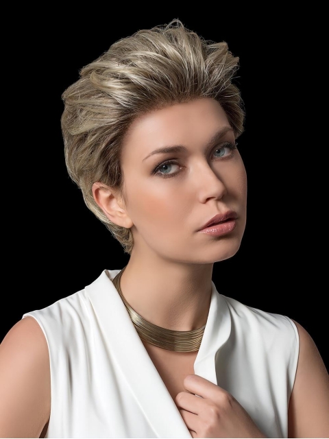 Cropped Straight Blonde Layered Hand Tied Synthetic Wigs