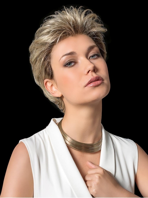 Cropped Straight Blonde Layered Hand Tied Synthetic Wigs