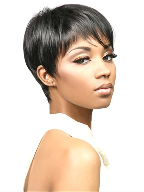 Pleasing Black Straight Cropped African American Wigs