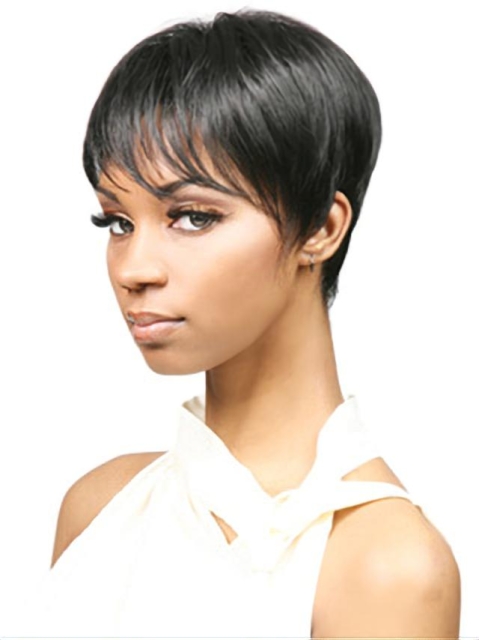 Pleasing Black Straight Cropped African American Wigs