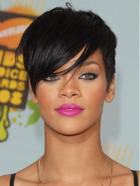 Convenient Black Straight Cropped Rihanna Wigs