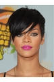 Convenient Black Straight Cropped Rihanna Wigs