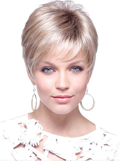 Elegant Blonde Straight Cropped Petite Wigs