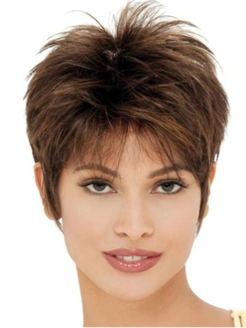 Brown Straight Cropped Synthetic Wigs