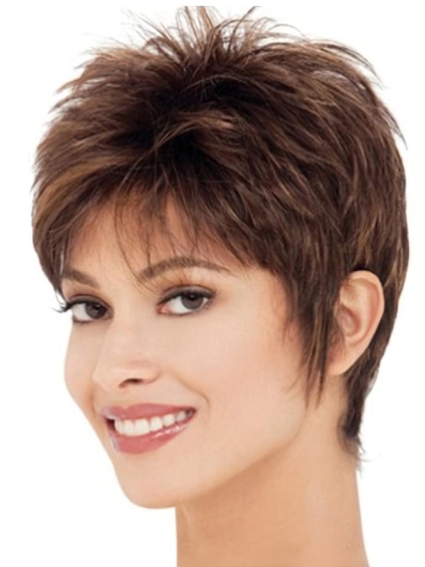 Brown Straight Cropped Synthetic Wigs