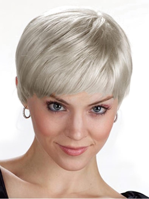 Easy Straight Cropped Synthetic Grey Wigs