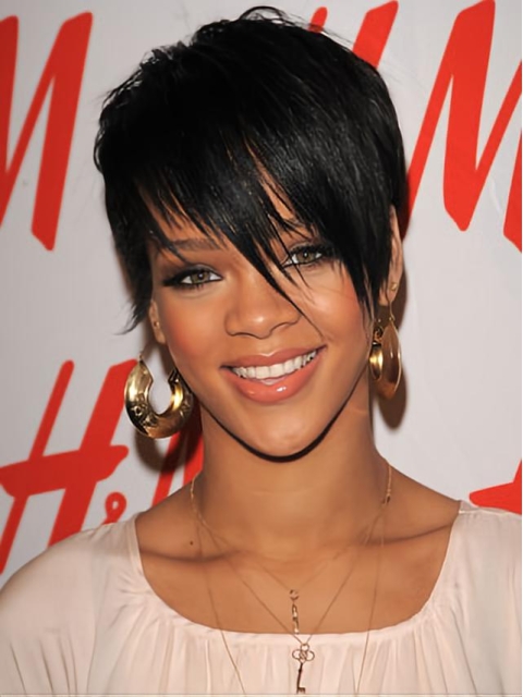 Black Lace Front Cropped Rihanna Wigs