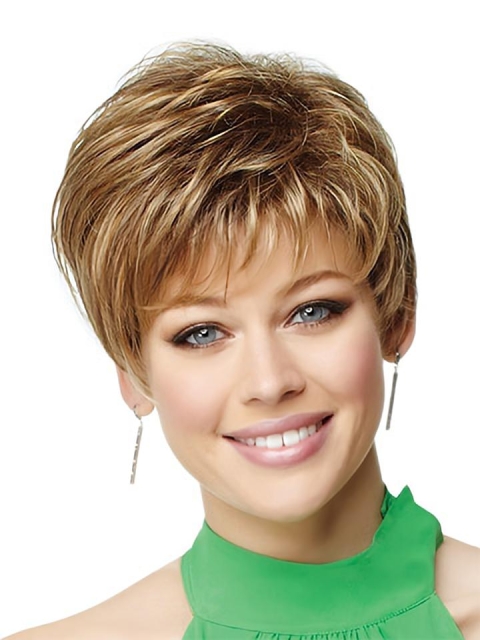 Pleasing Monofilament Boycuts Blonde Short Wigs