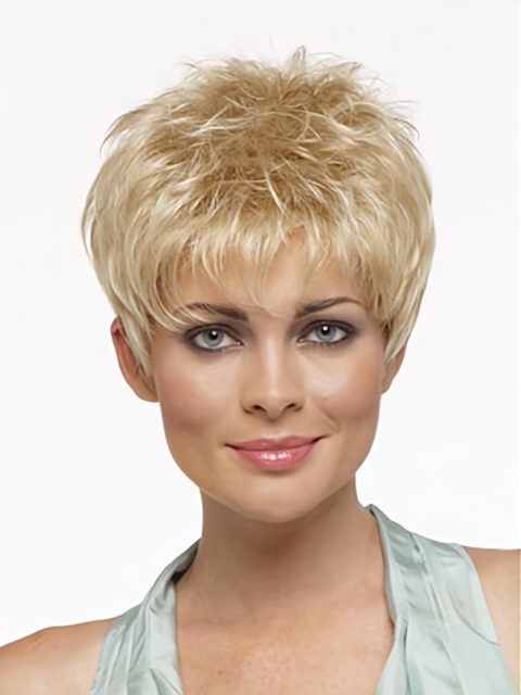 Comfortable Blonde Straight Cropped Synthetic Wigs