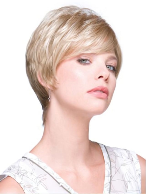 Blonde Monofilament Synthetic Mature Short Wigs