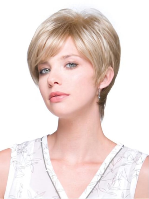 Blonde Monofilament Synthetic Mature Short Wigs