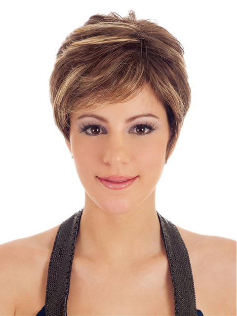 Brown Soft Boycuts Straight Short Wigs