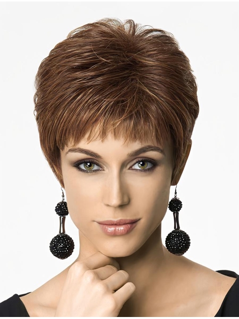 Soft Auburn Straight Cropped Synthetic Wigs