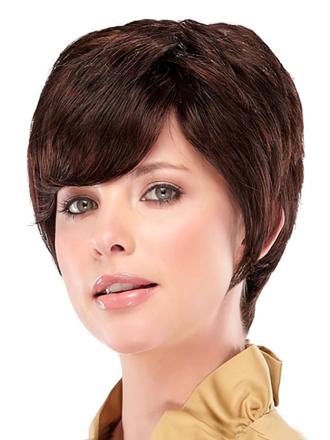 Shining Auburn Straight Cropped Synthetic Wigs