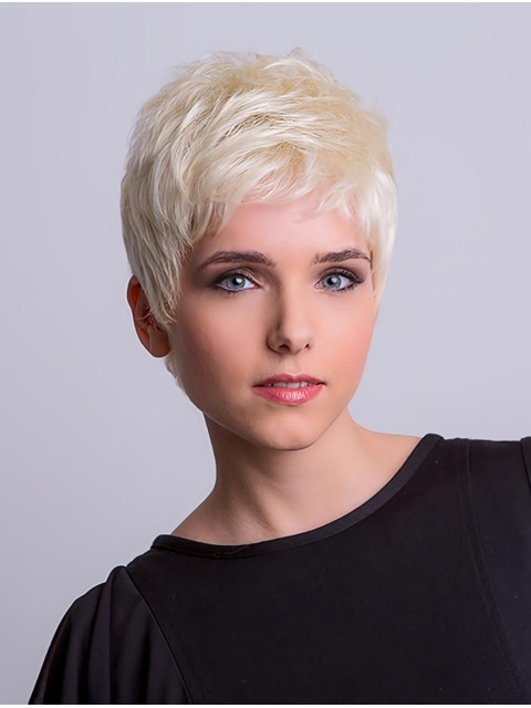 Straight Platinum Blonde Boycuts 3" Monofilament Synthetic Short Wigs