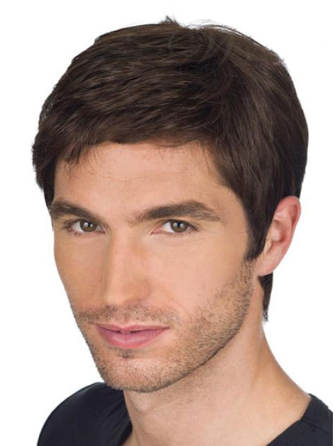 Brown Straight Remy Human Hair No-fuss Men Wigs