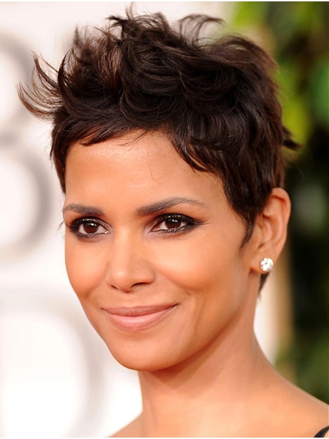 Straight Black Lace Front Cropped Boycuts Halle Berry Wigs