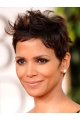 Straight Black Lace Front Cropped Boycuts Halle Berry Wigs