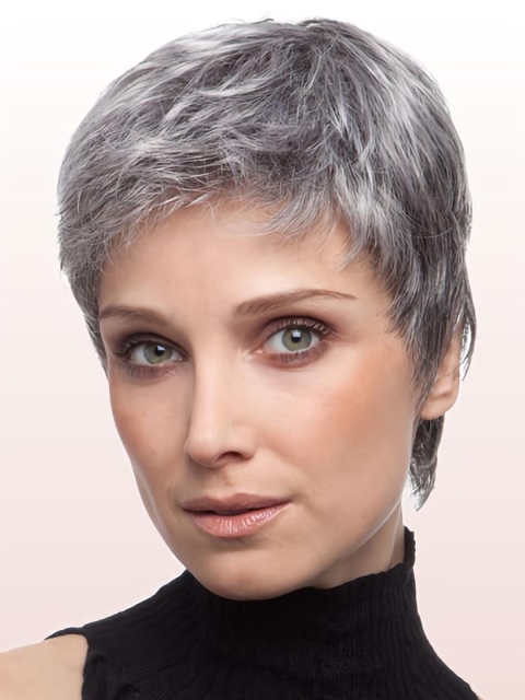 Comfortable Lace Front Cropped Synthetic Grey Wigs