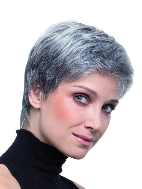 Comfortable Lace Front Cropped Synthetic Grey Wigs