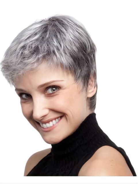 Comfortable Lace Front Cropped Synthetic Grey Wigs