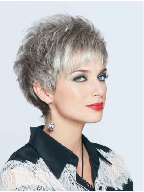 Top Lace Front Cropped Synthetic Grey Wigs